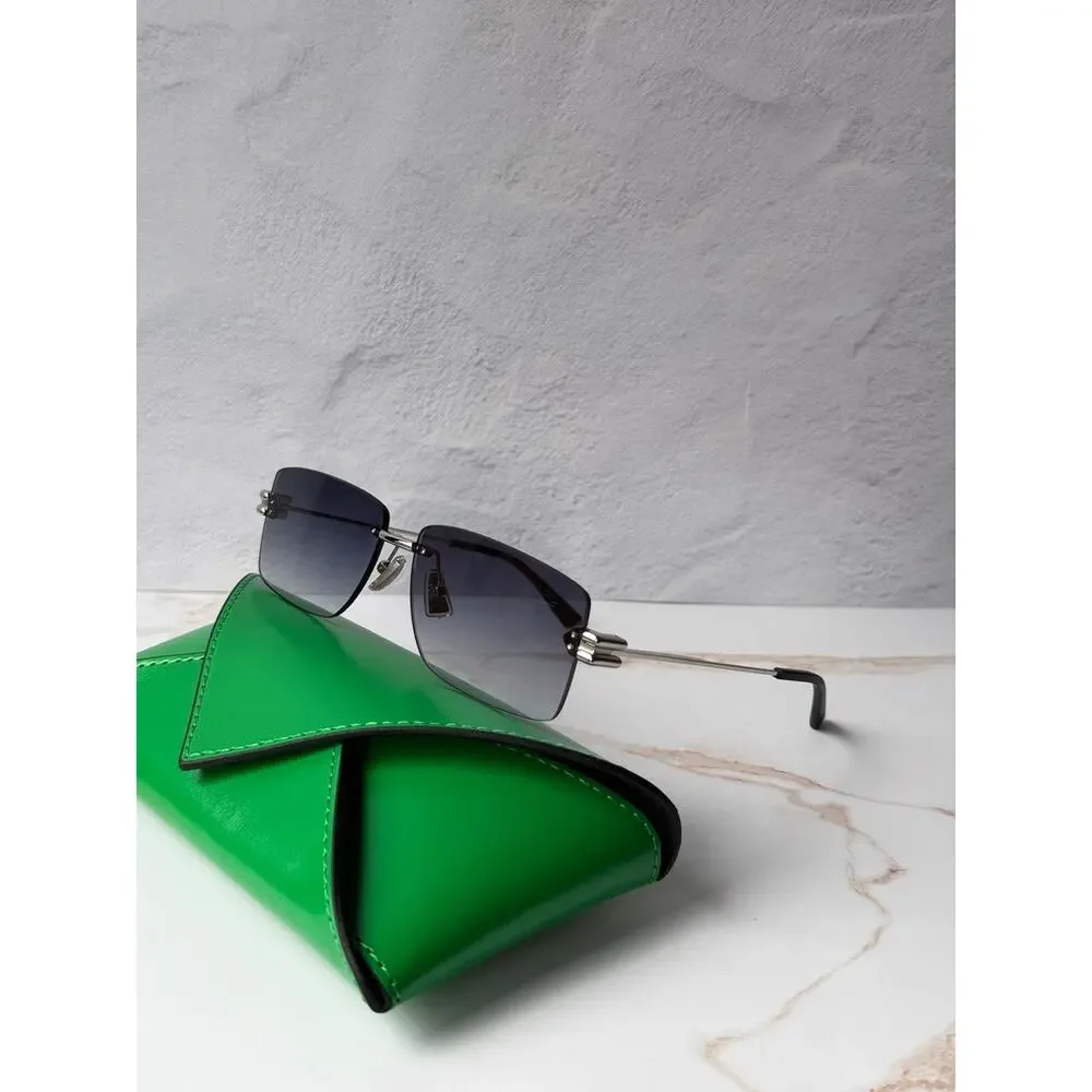 NEW Bottega Veneta BV1126S Silver Blue Rimless Sunglasses